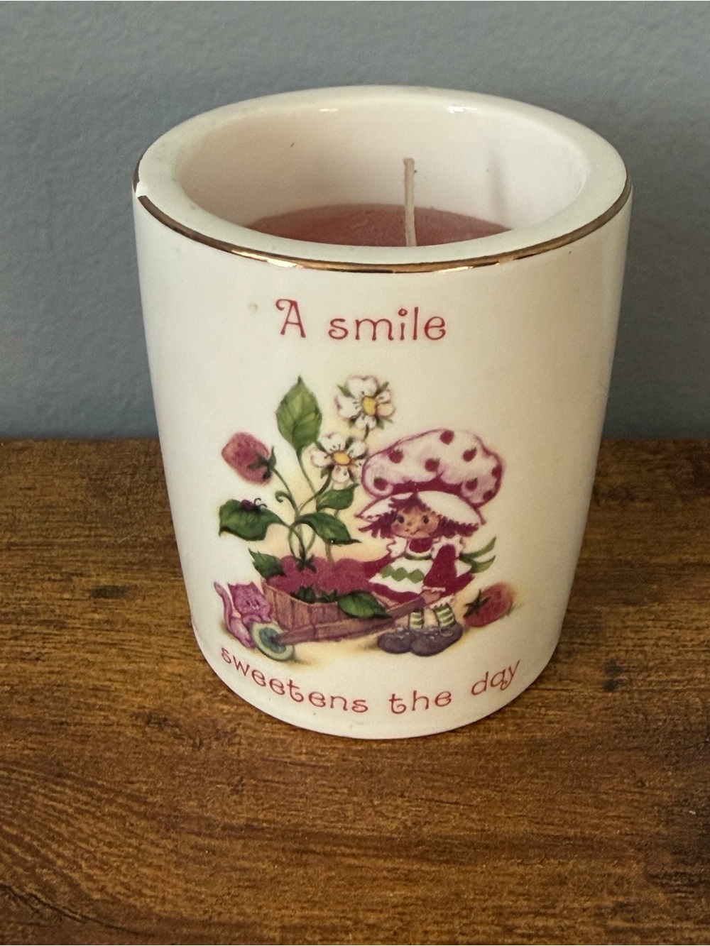 Vintage Strawberry Shortcake‎ Porcelain Candle Holder Original Candle 1982 Japan